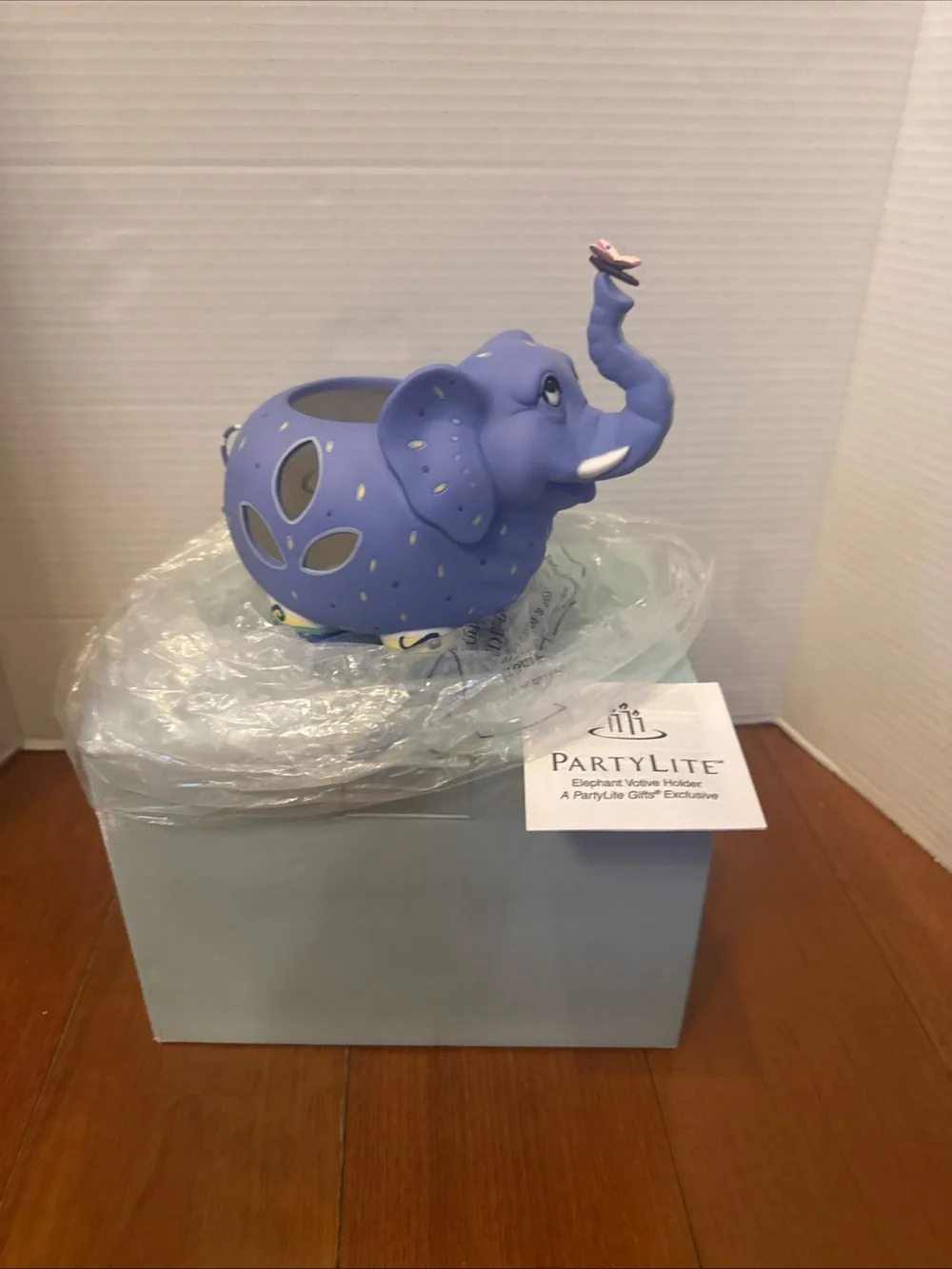 PartyLite Lavender Elephant Votive Holder with Butterfly Accent NIB P8176